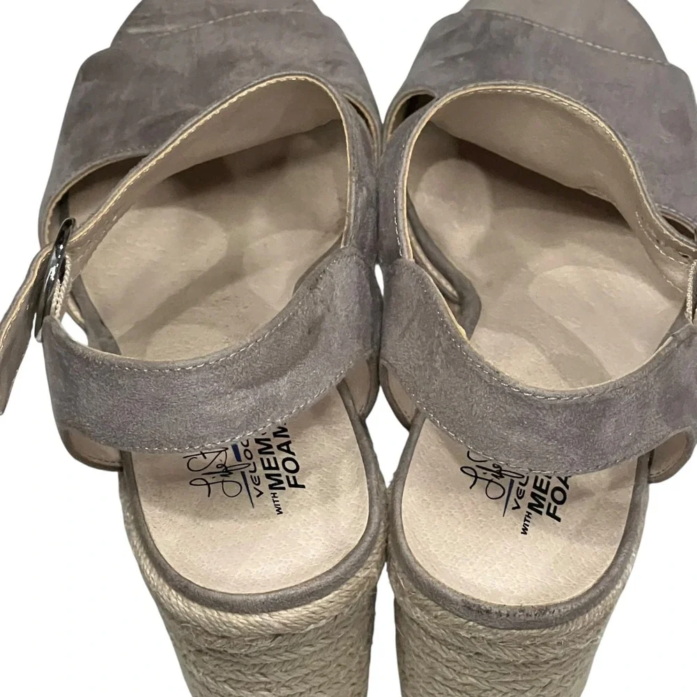 LifeStride Velocity Wedge Sandals Women 9.5 Taupe Suede Espadrille Comfort Shoes
